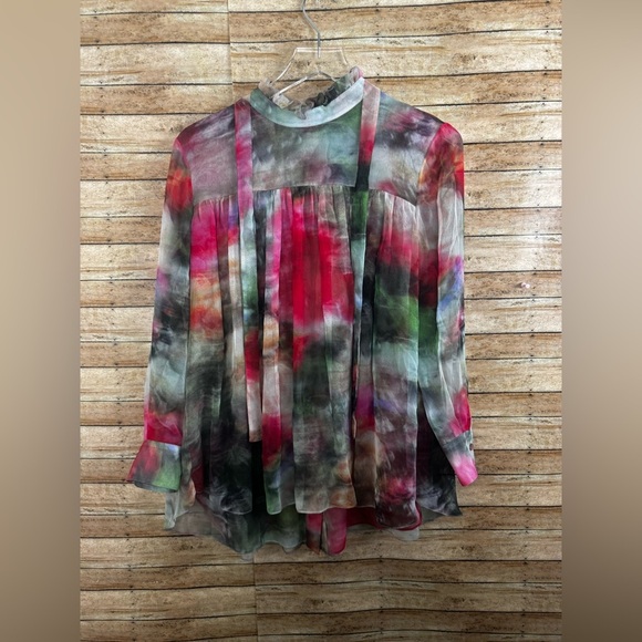 ADAM LIPPES Tie-Neck Silk Floral Print Chiffon Blouse Size 8 - Picture 1 of 6